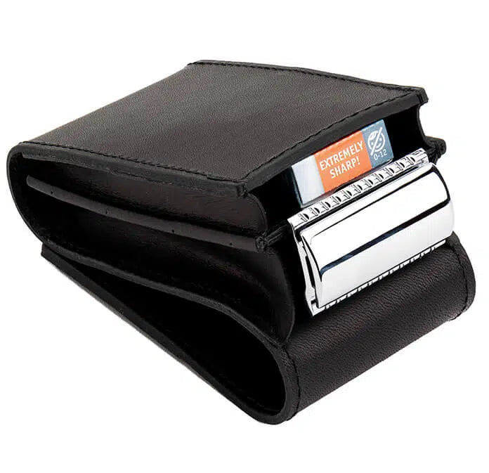 Safety razor on branded background