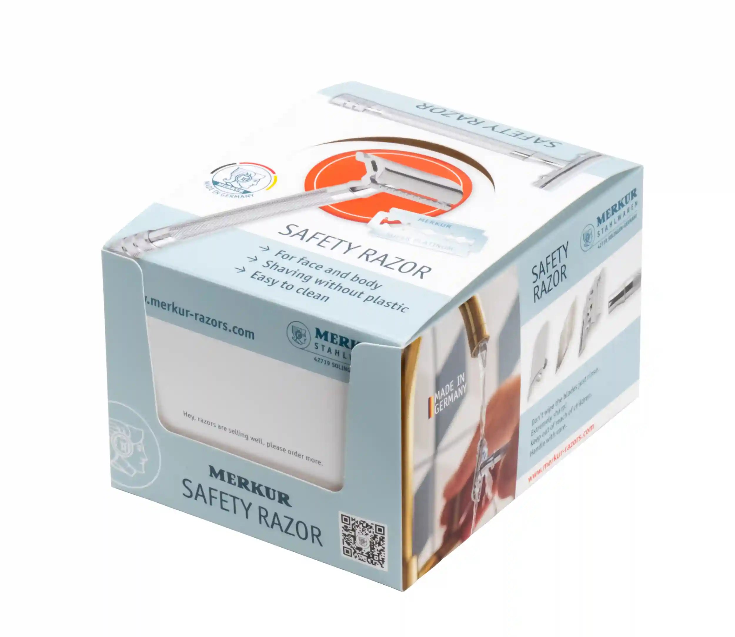 Safety razor on branded background