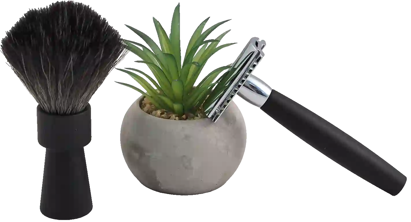 Safety razor on branded background