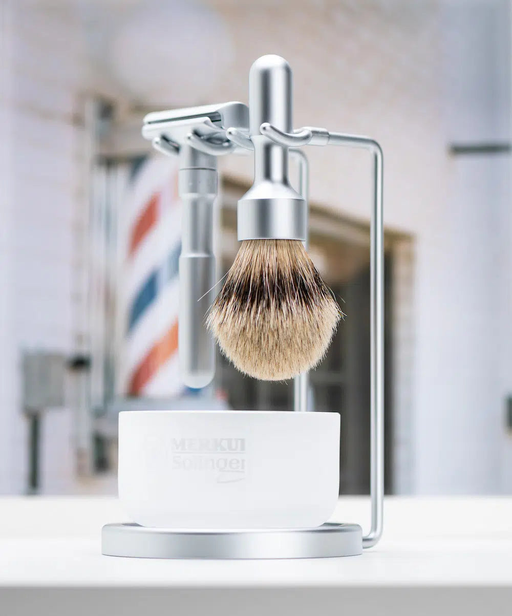 Safety razor on branded background