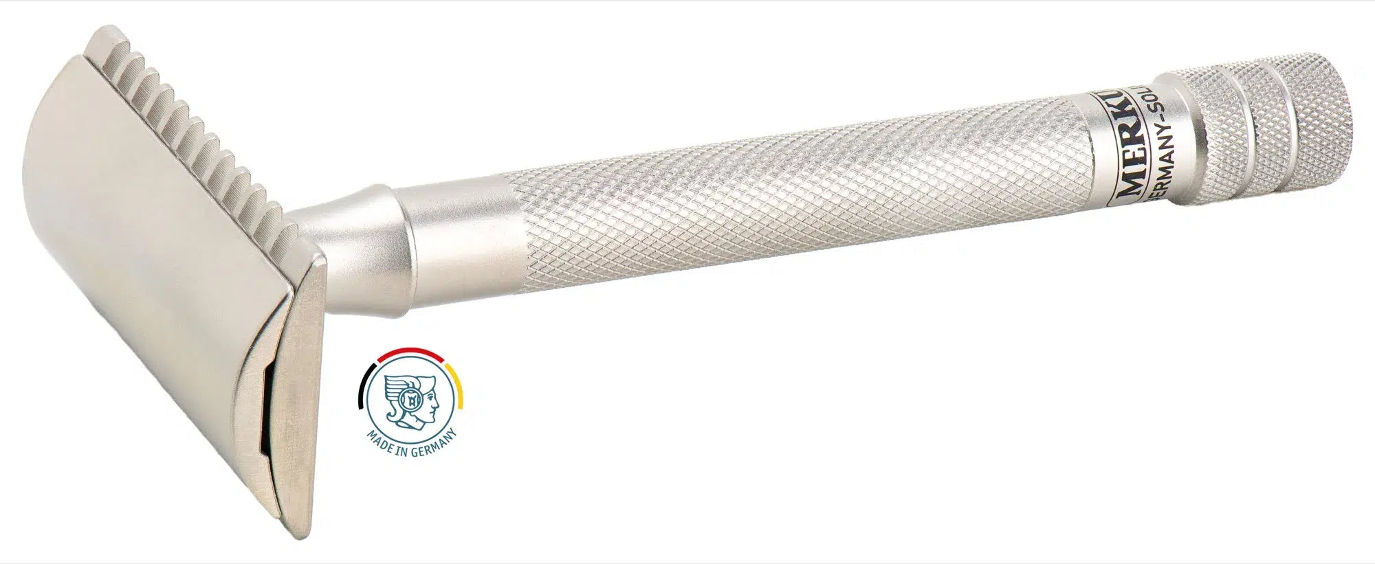 Safety razor on branded background