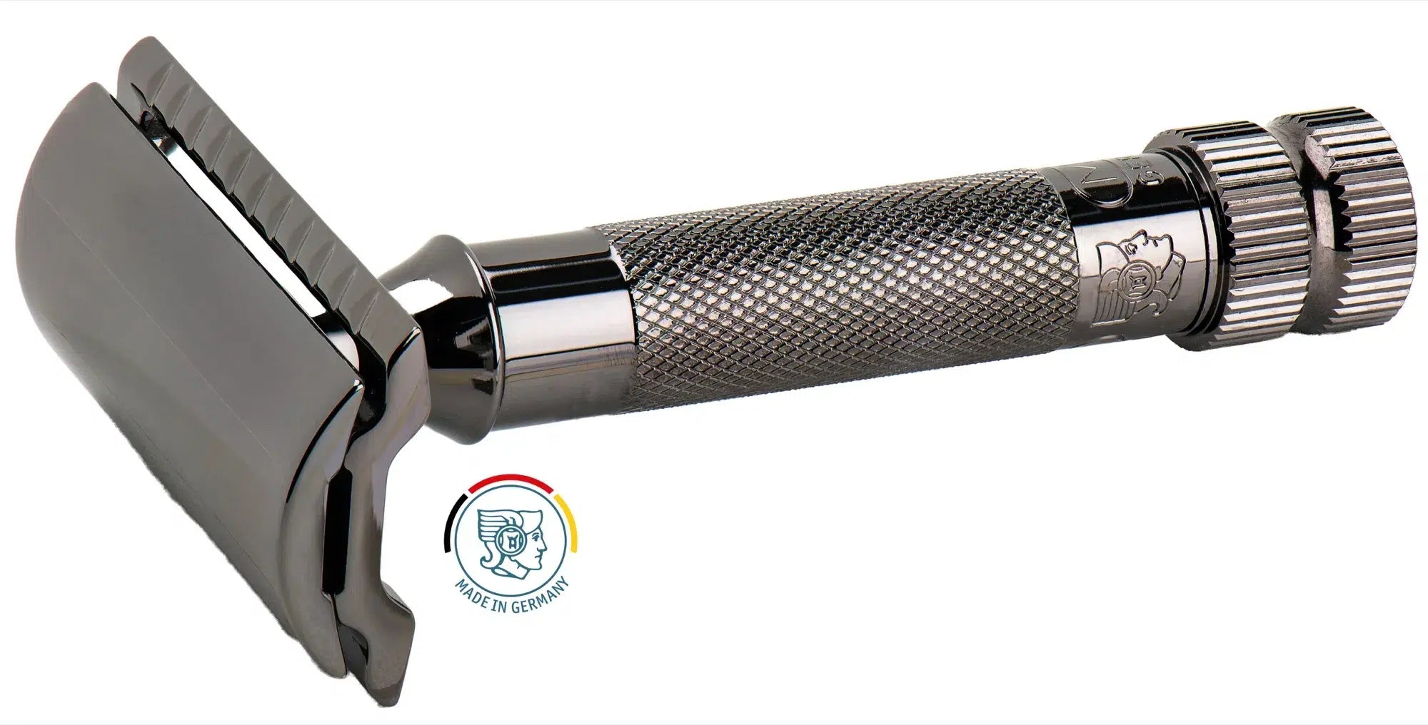 Safety razor on branded background