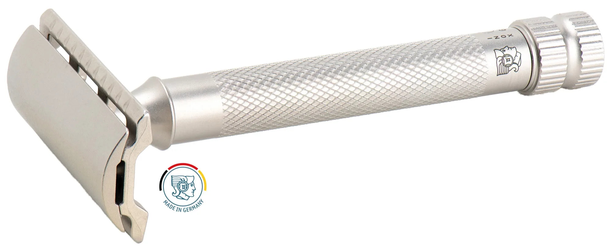 Safety razor on branded background
